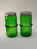 Green Glass Hoosier Style Spice Jars Salt Pepper Shakers Set of 2 Large 4.25"