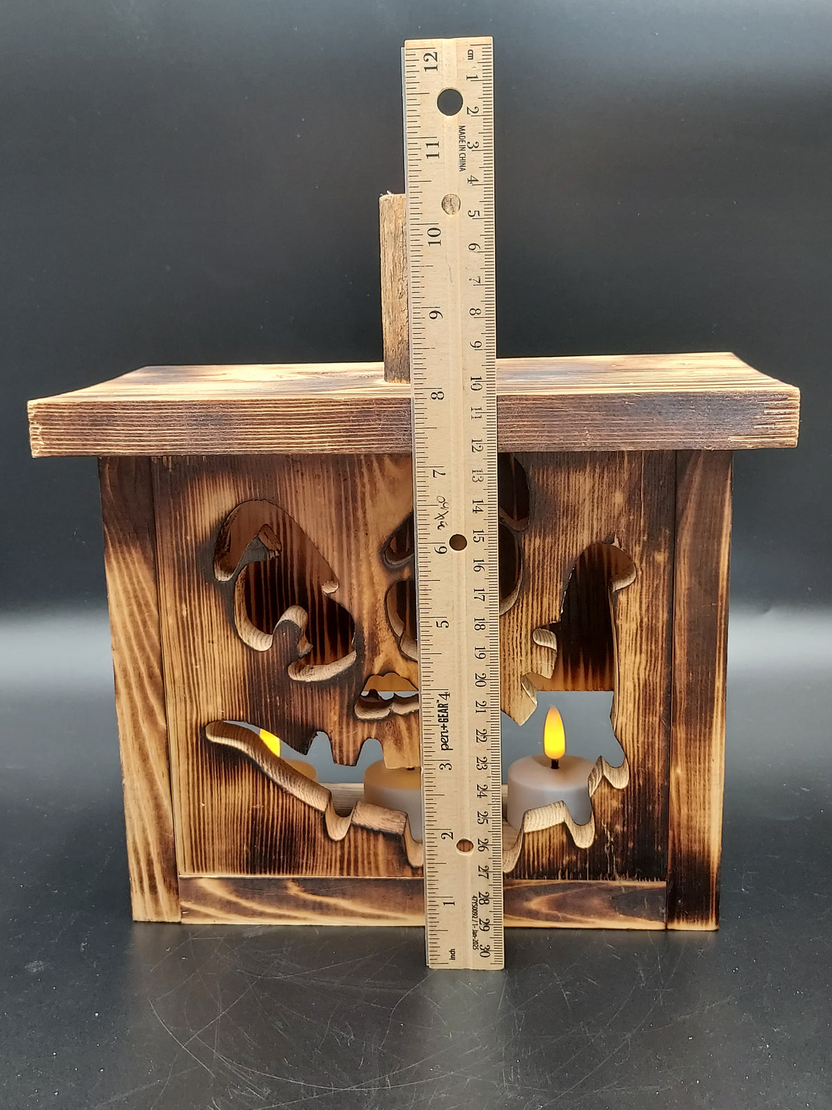 Rustic Wooden Pumpkin Luminary Lantern Fall Halloween Decor 10.5"